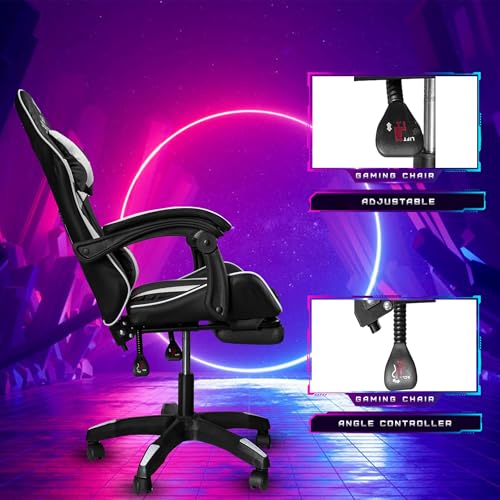 Image of Casa Copenhagen Designed in Denmark,High-Back Italian Leather Gaming Ergonomic Chair with Advanced Mechanism & Electric Back Massager, Memory Foam Seating & Multi Function Arm-Rest - White & Black