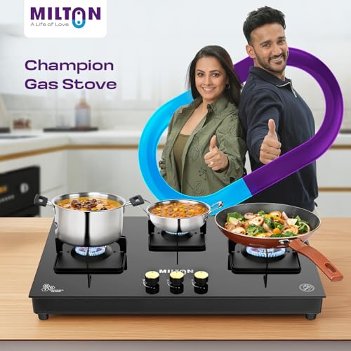 Milton Champion Top Hob Cooktop 3 Burners LPG Gas Stove | Manual Ignition | 8mm Toughened Glass Top | ISI Certified | | 360 Degree Nozzle | Modern... - Image 4