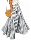 Mansy Women's Striped Maxi Skirt High Waisted Flowy Casual Summer Pleated Long Skirt with Pockets Stripe Black-M