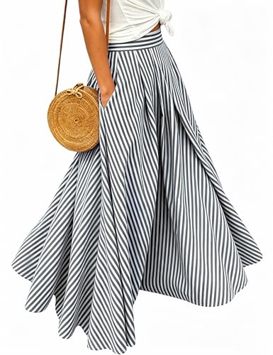 Mansy Women's Striped Maxi Skirt High Waisted Flowy Casual Summer