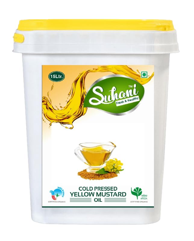 Image of Organic Yellow Mustard Oil (15 Litre) Cold Pressed /Wood Pressed Oil | Yellow Sarso Kachi Ghani Oil by EYWA (Suhani)