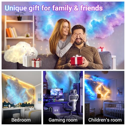 Image of FUSLITE 3D Thundercloud LED Light,Ceiling Cloud Lights with Remote Control DIY Kit, Led Clouds for Ceiling Game Room Bedroom Party Decor (11.5FT)