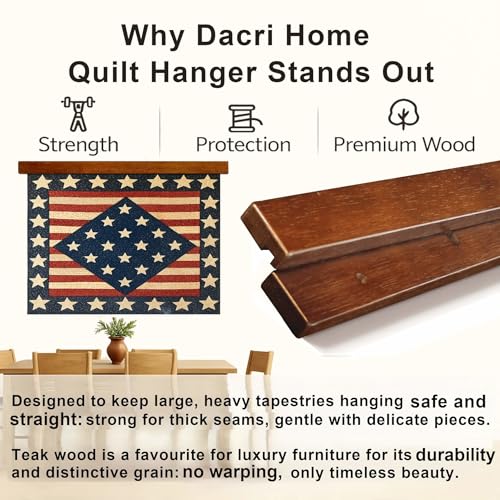 Image of DACRI HOME 48-Inch Quilt Hanger for Wall Display, Solid Teak Quilt Rack