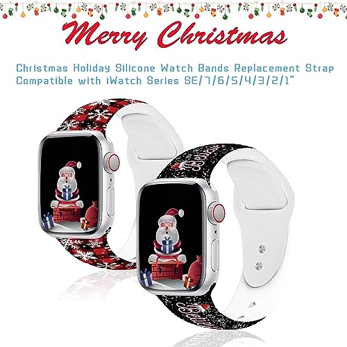 2 Pack Christmas Watch Bands Compatible with Apple Watch Band Women 38mm 40mm 41mm, Xmas Believe Buffalo Plaid Snowflakes Soft Silicone Sport Wristbands Replacement Strap for iWatch SE/Series 7/6/5/4/3/2/1