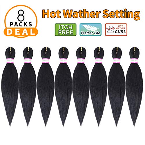 Pre-Stretched Braiding Hair Extensions Black-12 Inch 8 Packs Synthetic Braiding Hair Crochet Braids, Natural Easy Braid Crochet Hair, Hot Water Setting Professional Soft Yaki Straight Texture (#1B) #TOP7