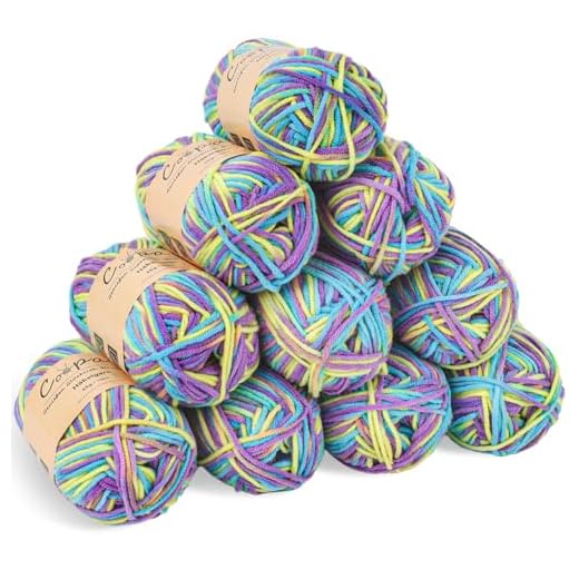 Coopay Wolle zum Häkeln, Farbverlauf Häkelgarn 10x45g, Wolle zum Stricken, Weiche Bunt Milchfaser Baumwolle zum Häkeln, 5-Fädig, Schöne Häkelwolle für Schal, Socken, Babykleidung - Lila Gelb Blau