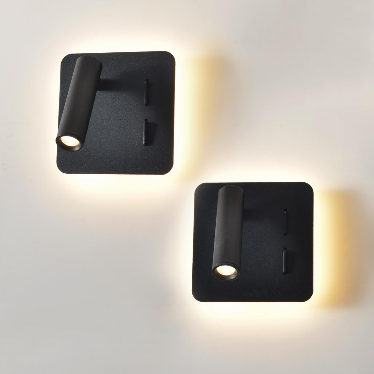 Lámpara de Pared de Lectura, 2 Unidades con Interruptor Negro, Lámpara de Pared Led Moderna Interior de 3W + 8W, Luz de Lectura Giratoria 180°, Sala de Estar, Lámpara de Noche, Luz de Cama 3000K.