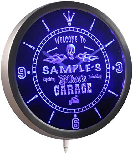 ADVPRO ncqu-tm Personalized Name Biker's Skull Garage Motorcycle Neon Sign LED Wall Clock