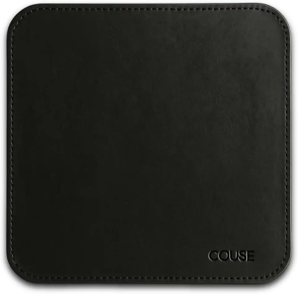 MousePad Desk Pad em Couro Ecologico Premium 20x20cm Couse (Preto)