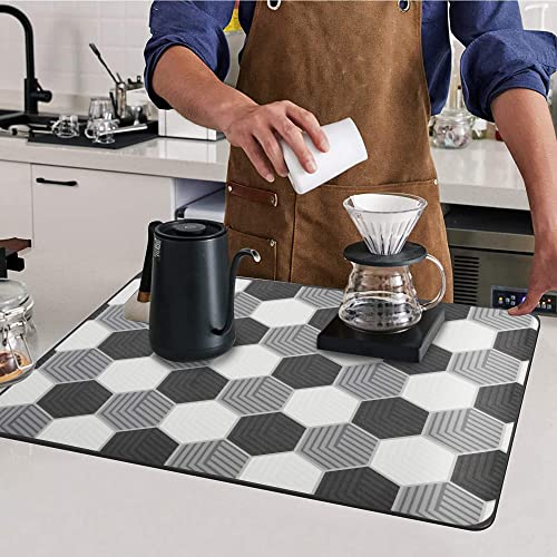 Dk177 Dish Drying Mat For Kitchen Counter [Hide Stain] Super Absorbent, Non-Slip, Heat-Resistant, Great For Dishes, Rack Pad, Kitchen Counter, Coffee Maker, Coffee Bar Accessories, 19 X 12 Inch Grid #TOP7