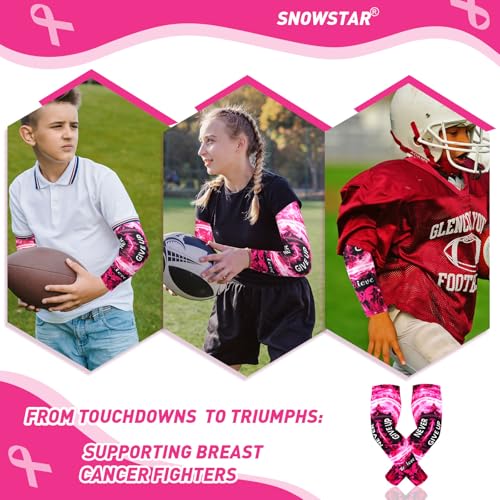 Image of SNOWSTAR Sports Pink Ribbon Breast Cancer Awareness Arm Sleeve Compression Fit No Slip Football Flames