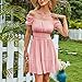 EXLURA Women's 2024 Summer Short Puff Sleeve Casual Short Mini Dresses Tie Back Square Neck A-Line Sundress Pink