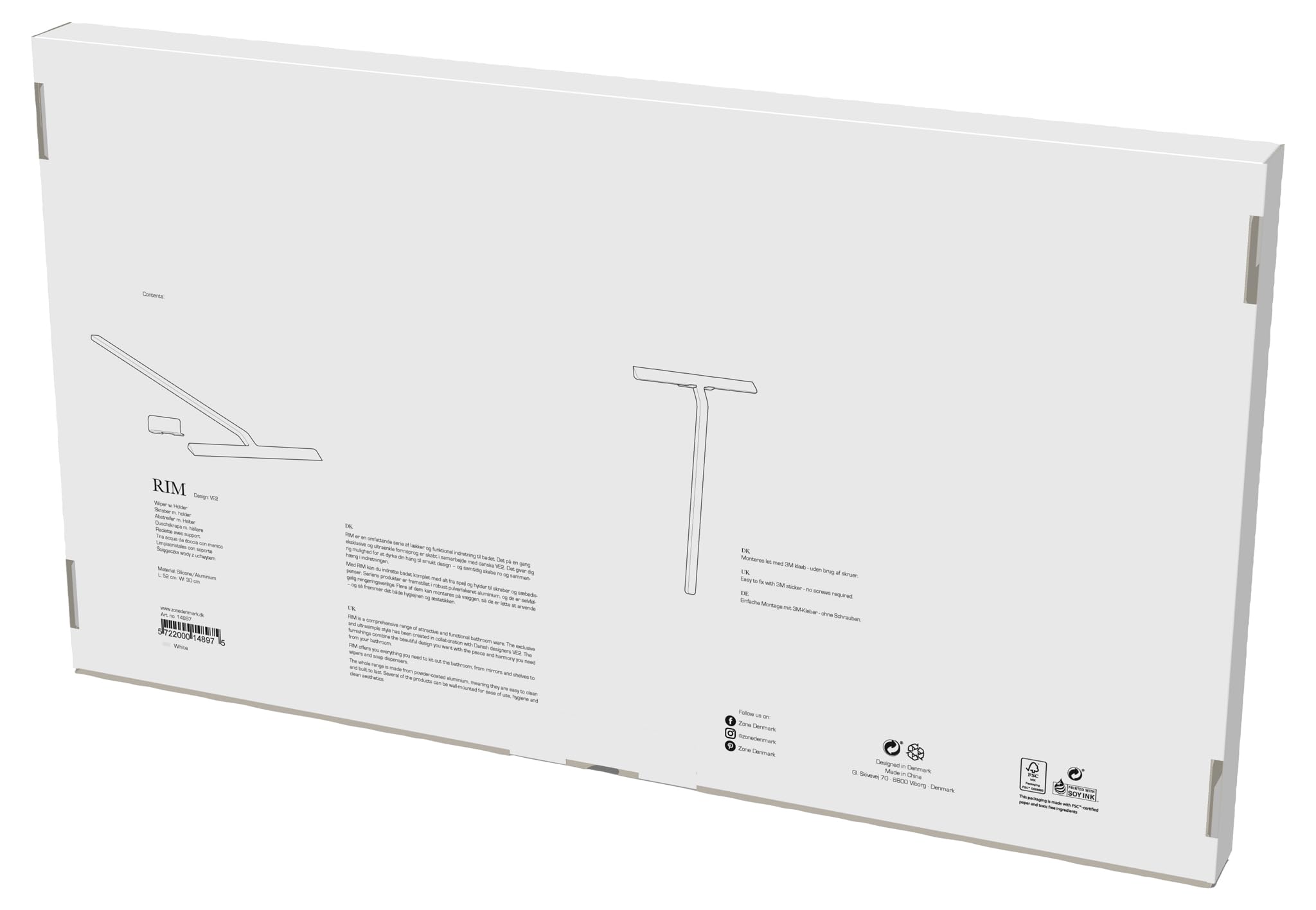 Zone Denmark Rim 52 x 30 cm Shower Squeegee with Holder, White - Image 4