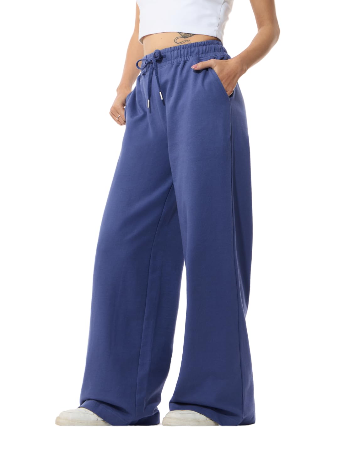 The Souled Store Flared Joggers: Orchid Women and Girls Drawstring Waist Solid Knit Cotton Flared Fit Two Side Pockets Lightweight All-Season Comfortable Athleisure Joggers-picture-18