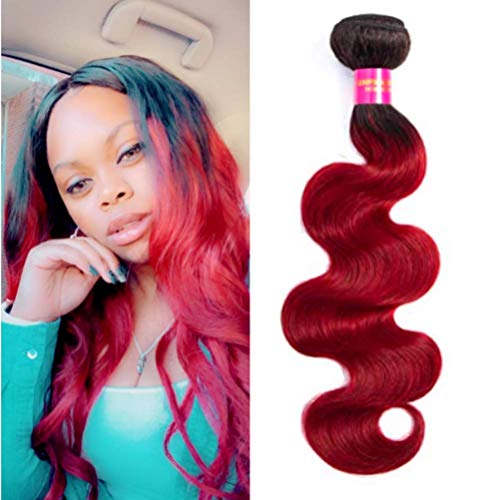 Aigemei Brazilian Ombre Burgundy Body Wave Weave 100g One Bundle 24" Virgin Human Hair Weft Extensions Black To Red Hair Weave Two Tone (1b/burg 24")