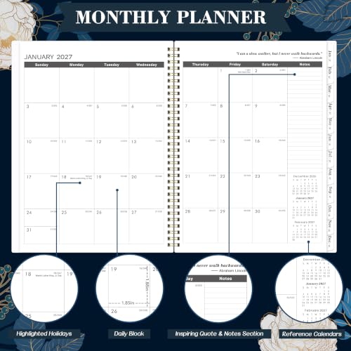 2027-2028 Monthly Planner - 2 Year Monthly Planner/Calendar 2027-2028, Jan 2027 - Dec 2028, 11" x 9", 24 Monthly Planner with Tabs, Back Pocket, Holidays, Twin-Wire Binding, Note Pages - Image 3