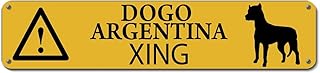 Caution Dogo Argentina Dog Xing Crossing Notice Aluminum Signs Yellow Wild Area Railway Standard Cross Traffic Metal Sign for Yard Garage Driveway House Fence Outdoor Decoration Poster 4x18in