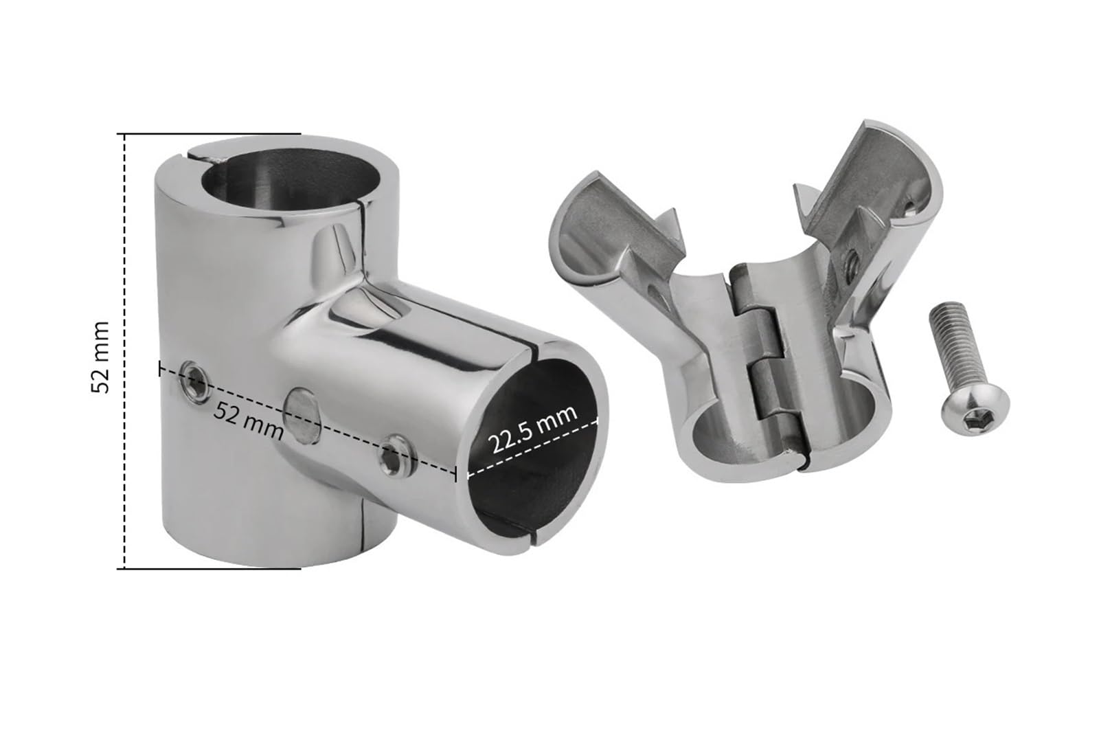 2 PZ Tubo Connettore Corrimano Barca Raccordo in Acciaio Inox 316 22/25mm Tee Raccordi Hardware Marino per Imbarcazioni