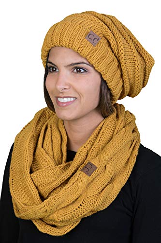 Funky Junque Matching 2 Pack Oversized Beanie & Infinity Scarf - Mustard