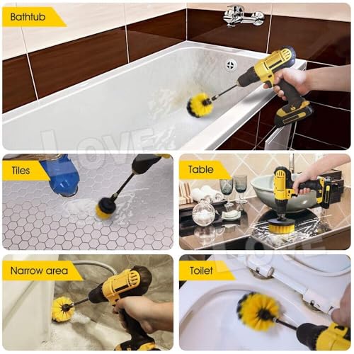 Image of 4 Pcs Power Drill Scrubber Brush Kit - All Purpose Cleaning Brushes & Pads for Bathroom, Grout, Kitchen, Tub, Tile, Pool, Car, Shower, Floor & Corners - Drill Machine Not Included