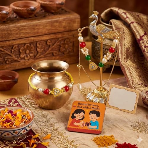 Image of Saudeep India Decoration Fridge Magnet for Refrigerator Decor | Free Evil Eye Couple Rakhi Set for Bhaiya Bhabhi | Raksha Bandhan Gift Combo | Cotton Tread Rakhi for Brother and Bhabhi(Model 3)
