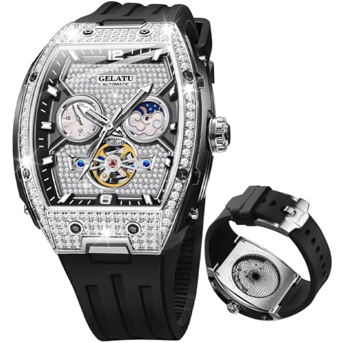 Image of OLEVS GELATU Womens Watches Luxury Automatic Dress Ladies Mechanical Watch Silicone Strap Diamond Fashion Waterproof Self Winding Female Wrist Watch