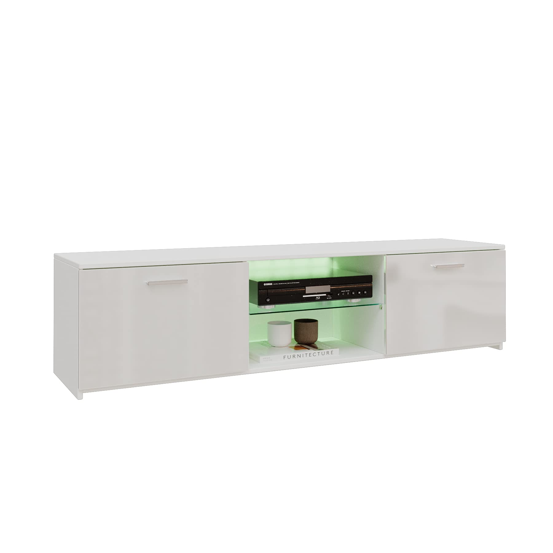 Panana 1600mm TV Stand Unit Cabinet Stand Two Doors Sideboard with RGB LED Lights for TVs 22inch to 65inch (White)