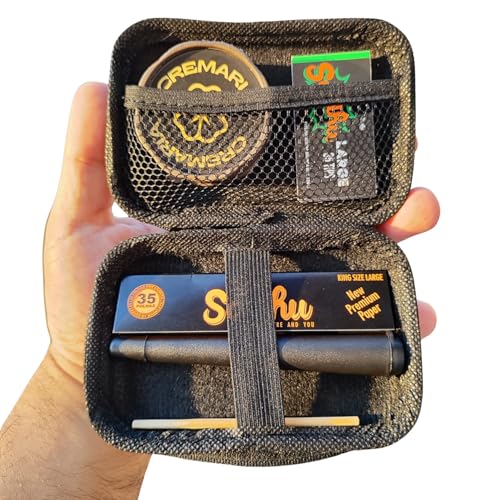 Kit Estojo Premium com Dichavador, Pilão, Cuia e Seda King Size Large com Piteira de Papel, Preto