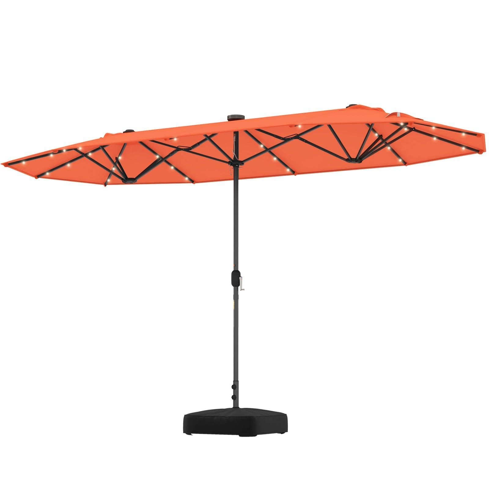 RELAX4LIFE Ombrellone da Giardino 4 x 2 M con Luci LED, Parasole Doppio con Base e Apertura Manovella per Patio, Terrazzo, Balcone e Ristorante (Arancione-Base+Luci, 4 x 2 M)