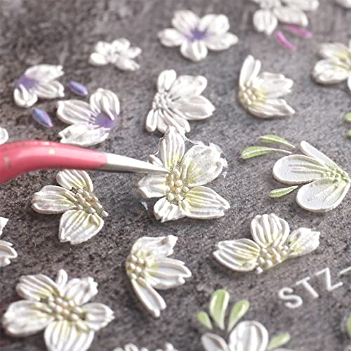 3D Embossed Flower Nail Art Stickers Decals Self-Adhesive Pegatinas Uñas 5D Floral Nail Supplies Nail Art Design Decoration Accessories 4 Sheets #TOP5