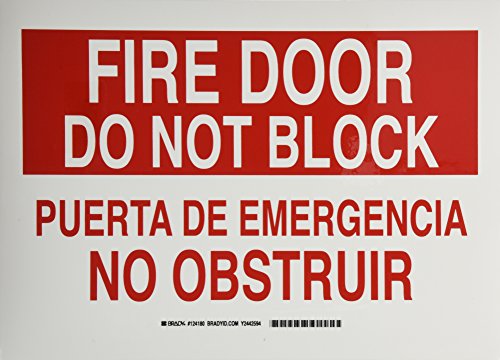 Panneau de sécurité incendie Brady 124180 bilingue rouge et blanc pour porte de secours