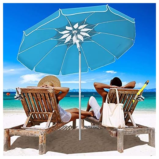 MOVTOTOP Beach Umbrella UV 50+, 6.5ft Umbrella with Sand Anchor & Tilt Aluminum Pole, Portable Beach Umbrella with Carry Bag for Beach Patio Garden Outdoor