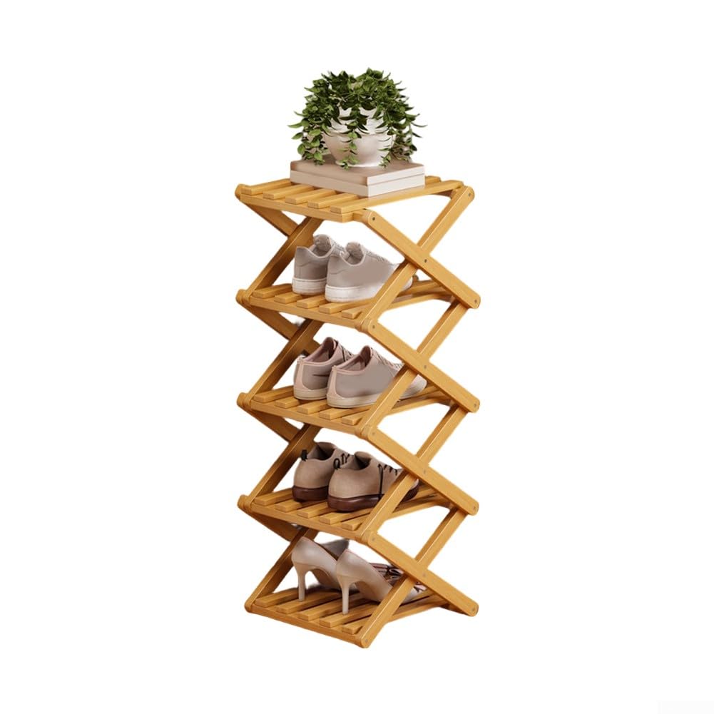 Étagère à chaussures pliable en bois avec 5 étagères pour entrée, dortoir, appartement et placard - Pas de montage nécessaire
