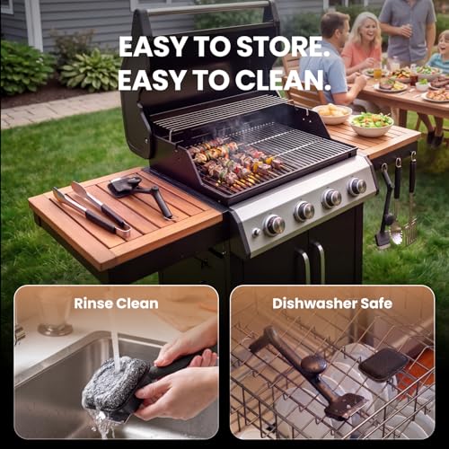 Image of ThermoMaven Bristle-Free BBQ Grill Brush - No Wire Risk Steam Cleaner Removes Burnt Grease Fast - 17 inch Cool-Touch Handle, Scraper & 3 Replaceable Heads for Gas, Charcoal & Cast Iron