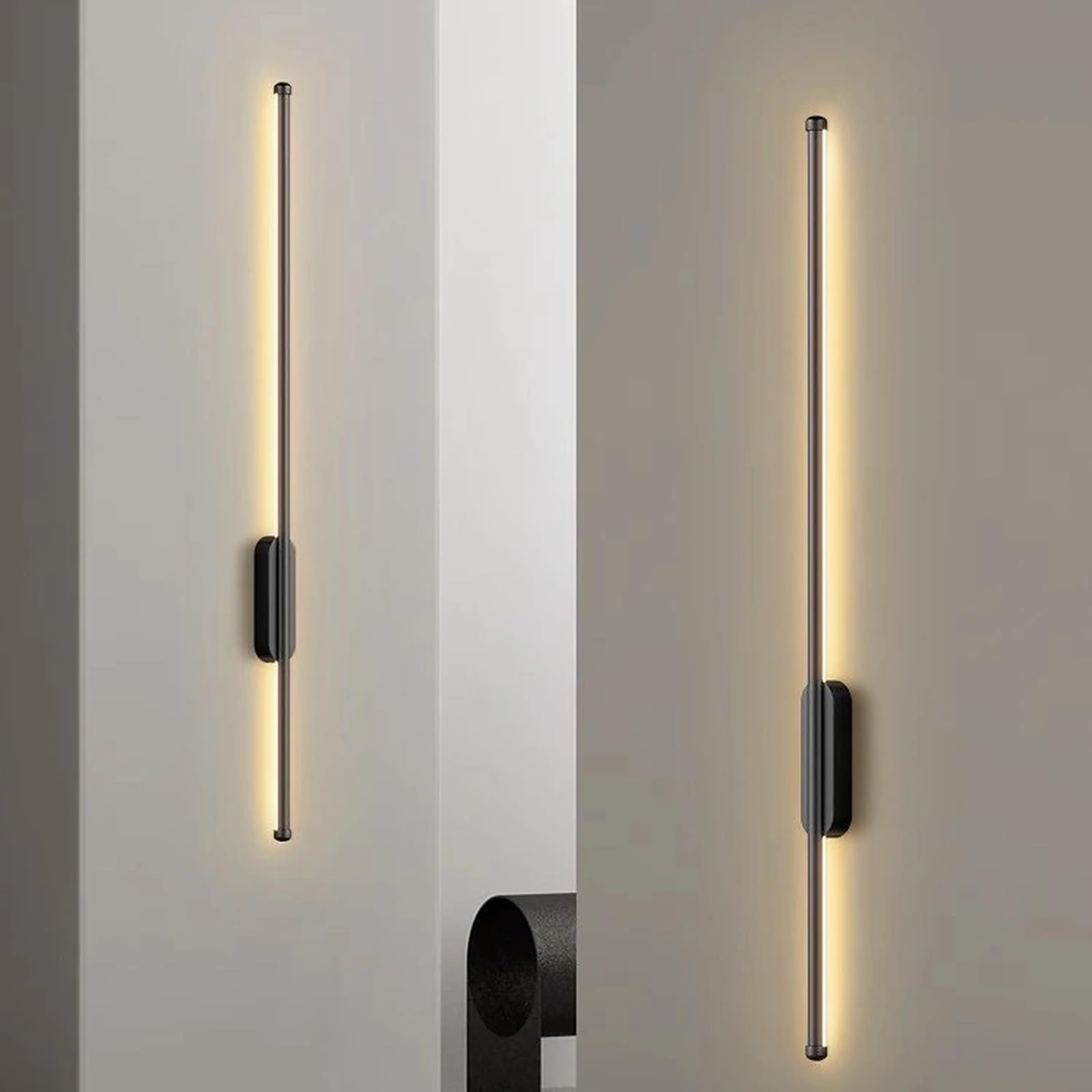 Apliques de pared inalámbricos: luces de pared para interiores con alimentación por batería, LED recargable mediante USB-C y mando a distancia (dorado, 120 cm).