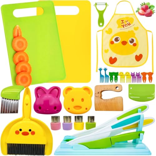 Kids Kitchen Tools 29 Pieces Kids Cooking Sets Real-Montessori Cooking Set for kids Chef with Children Safe Knives Cutting Set - 3+ Ages