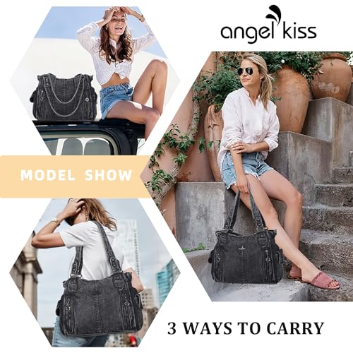 Image of Angel Kiss Handbags for Womens Top-Handle Hobo Purse Roomy Casual Shoulder Bags PU Tote Satchel Purse for Women