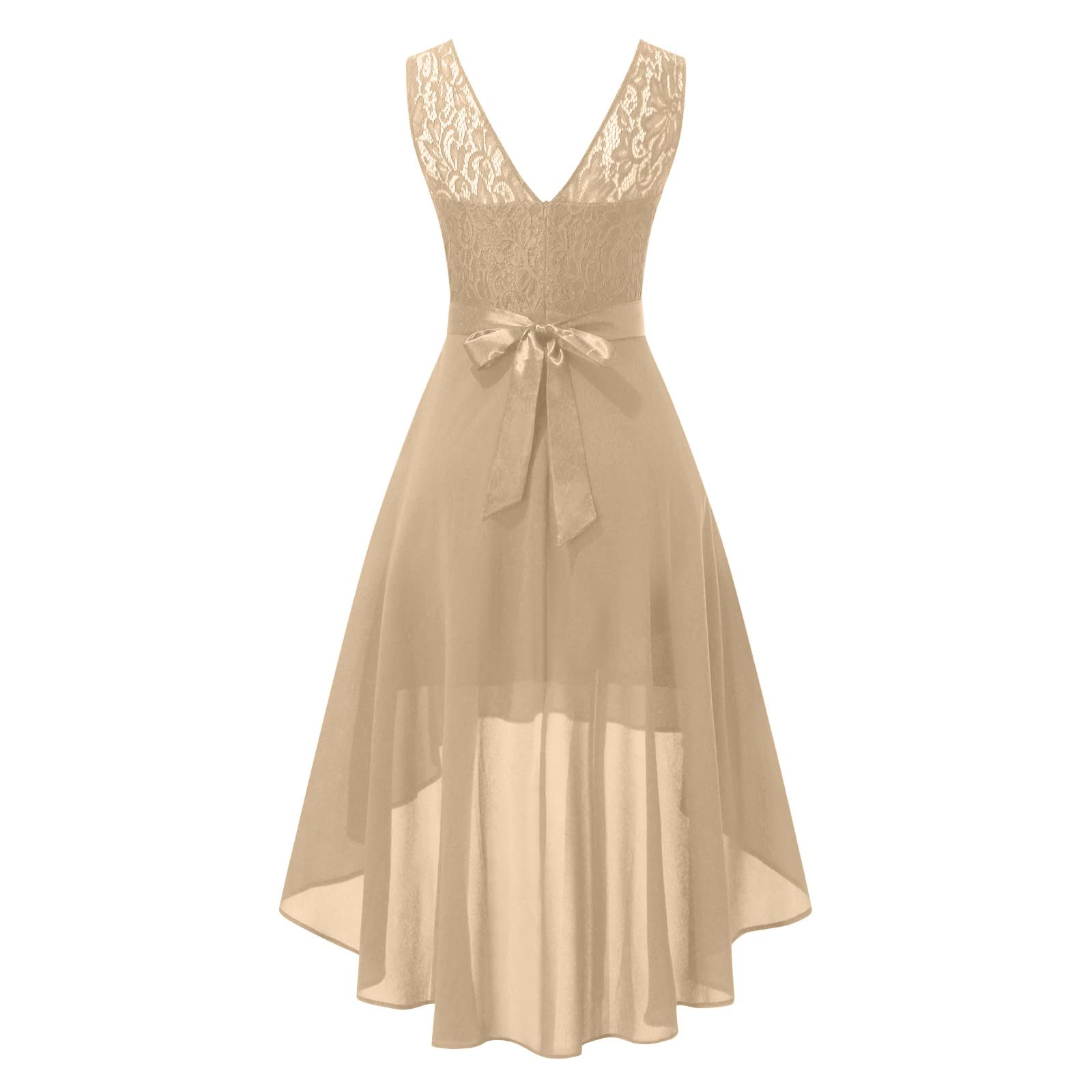 Abendkleider Elegant für Hochzeit Ärmellos Festliche Kleid Spitzen und Chiffon Kleider Unregelmäßiger Saum Lässig Locker Brautjungfernkleid