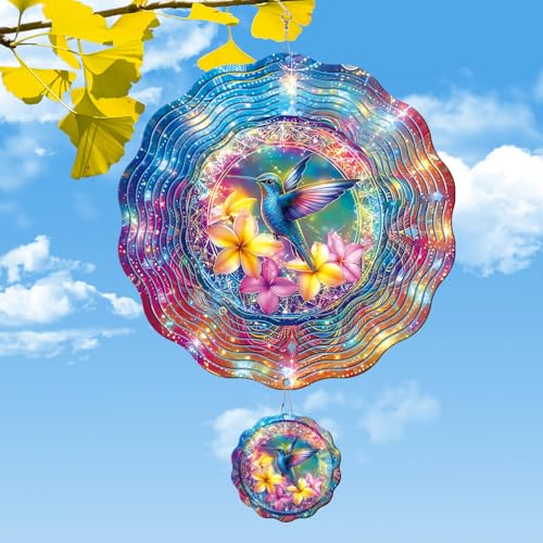 Rngmsi Hummingbird Wind Spinner Gifts for Women, Bird Hanging Wind Spinners Outdoor Gifts for Mom Men Grandma, Humming Bird 3D Stainless Steel Metal...