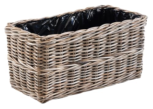 Kobolo Blumenbank LALE 71x37x35 cm, grau, eckiger Pflanzkorb aus Rattan mit Folie, dekorativer Pflanzkasten für Balkon, Terrasse, Garten, Fensterbank & Innenbereich