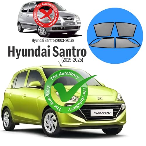 Image of AutoStory Magnetic Car Sunshade for Santro 2015-2019 | Front Half Cut for Mirror Visibility + Rear Full Coverage with Zipper | Heavy Heat & UV Protection | Privacy Side Window Curtains Shades