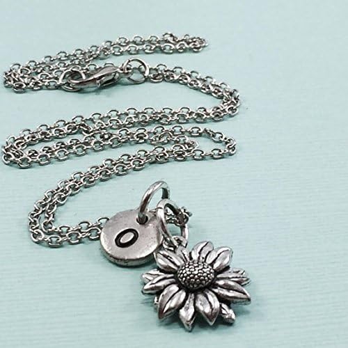 Sunflower charm necklace, flower necklace, personalized necklace, flower jewelry, initial necklace, sunflower jewelry - Image 2