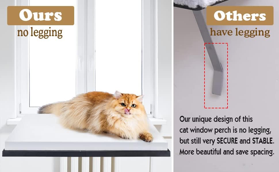 review Cat Window Hammock, Metal Cat Window Perch Seat for Indoor Cats,Mounted Shelf Bed, Washable Foam Cat Seat for Large Cats Premium Set, Cat Wall Furniture for Sunbathing, Napping and Overlooking (White)