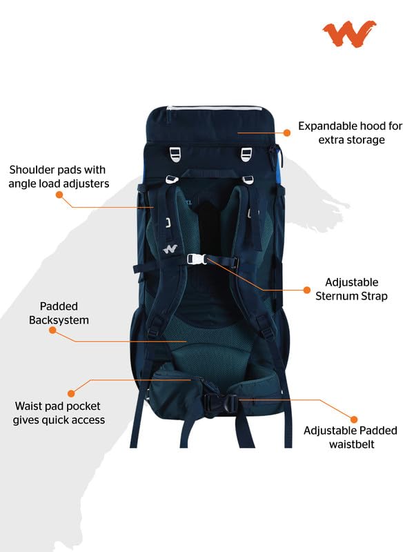 Image of Wildcraft Verge 70(2.0) Casual Backpack for Mens & Womens | Unisex Hiking Backpack (67 liter,Blue)