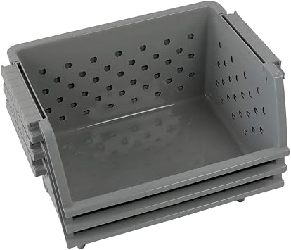 Begale 3-Pack Gray Plastic Stackable Detachable Storage Bin