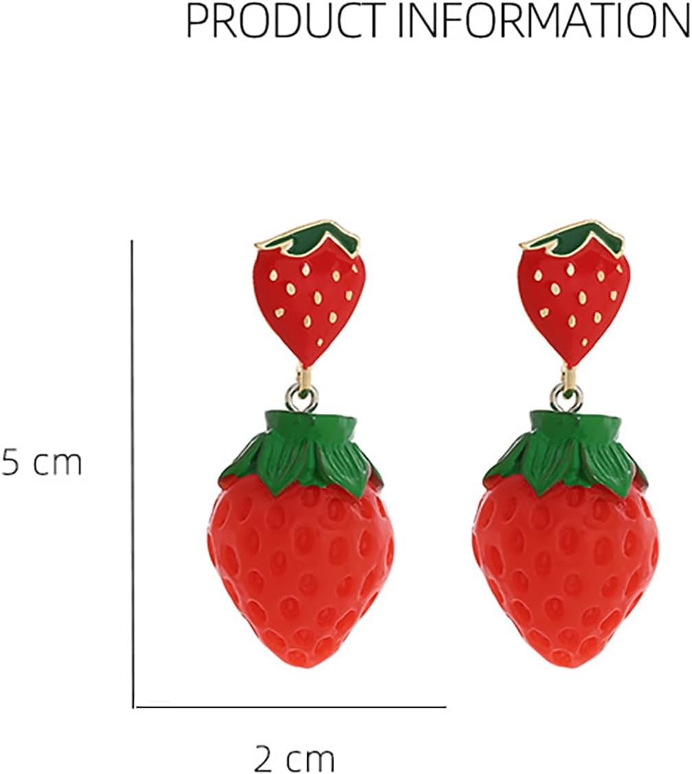 3D Strawberry Dangle Earrings for Women Cute Red Heart Strawberry Drop Earrings Simulated strawberry Fruit Earrings Fashion Jewelry Gifts for Women - Image 4