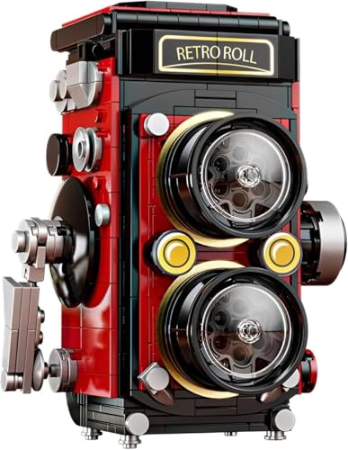 Image of SKY LINE OCEAN Vintage Camera Building Block Set, 719 PCS Retro Model Brick Kit with Simulated Shutter, Openable Covers, LED Light, Home Decor Gift Photography Lovers | 6 Months Structural Warranty
