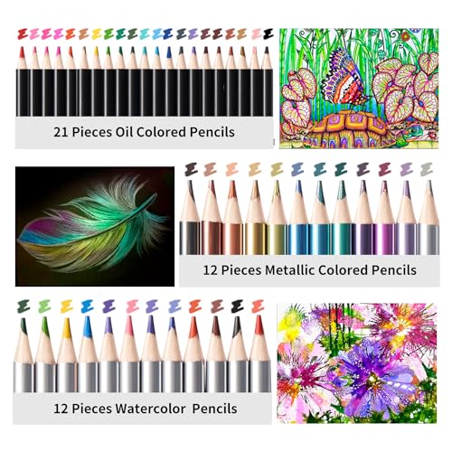 Prina PRINA-81 Drawing Set Sketching Kit, Pro Sketch Stuff Art Supplies With Rainbow, Colored, Graphite, Watercolor, Metallic, Charcoal Pencils, Sketchbook, Coloring Book, Gift Case For Artists Adults Kids thumb #3