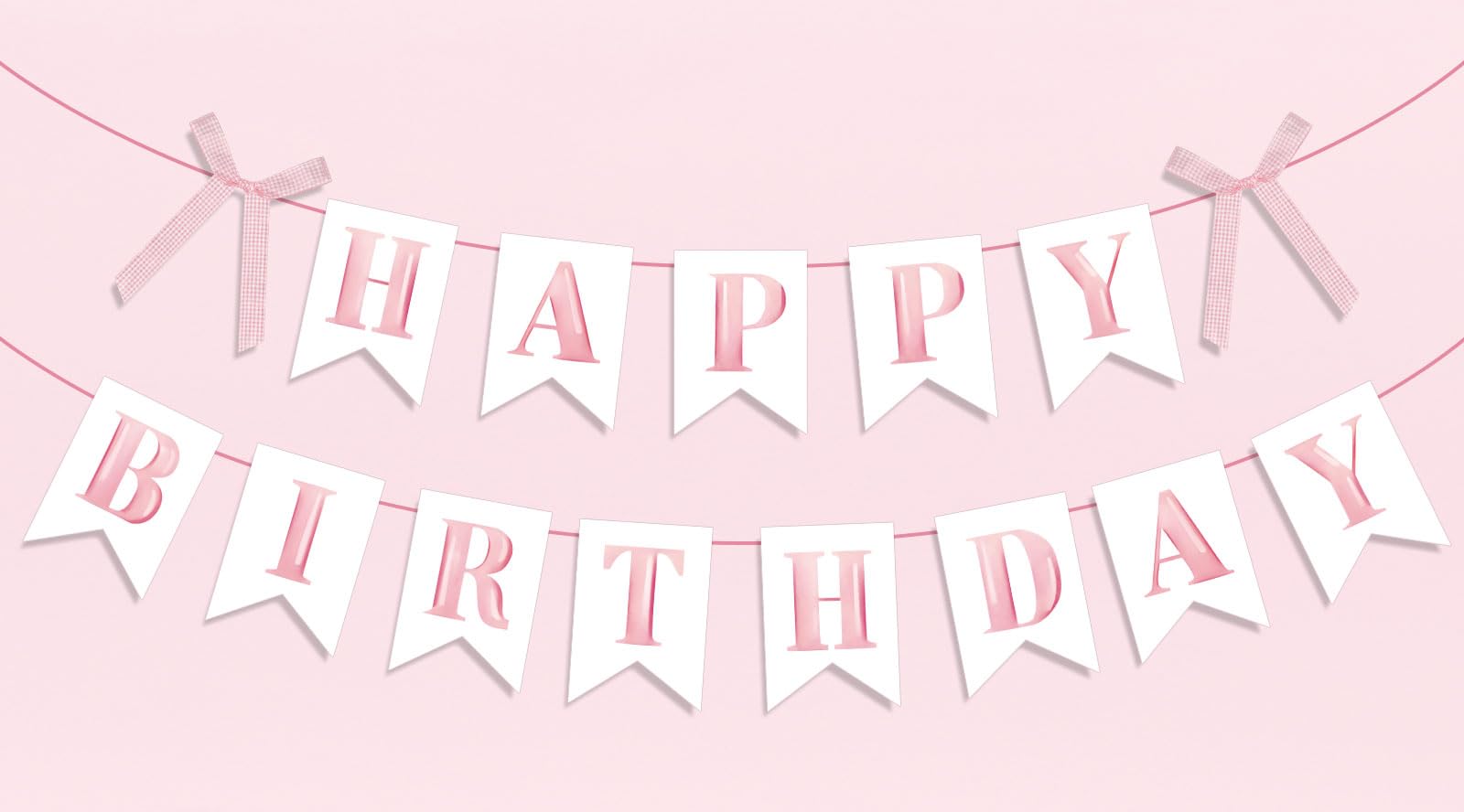 JarThenaAMCS 2 Pcs Pink Happy Birthday Paper Banner Watercolor Pink Bow Happy 1st Birthday Banner Garland Happy Birthday Sign for Birthday Party