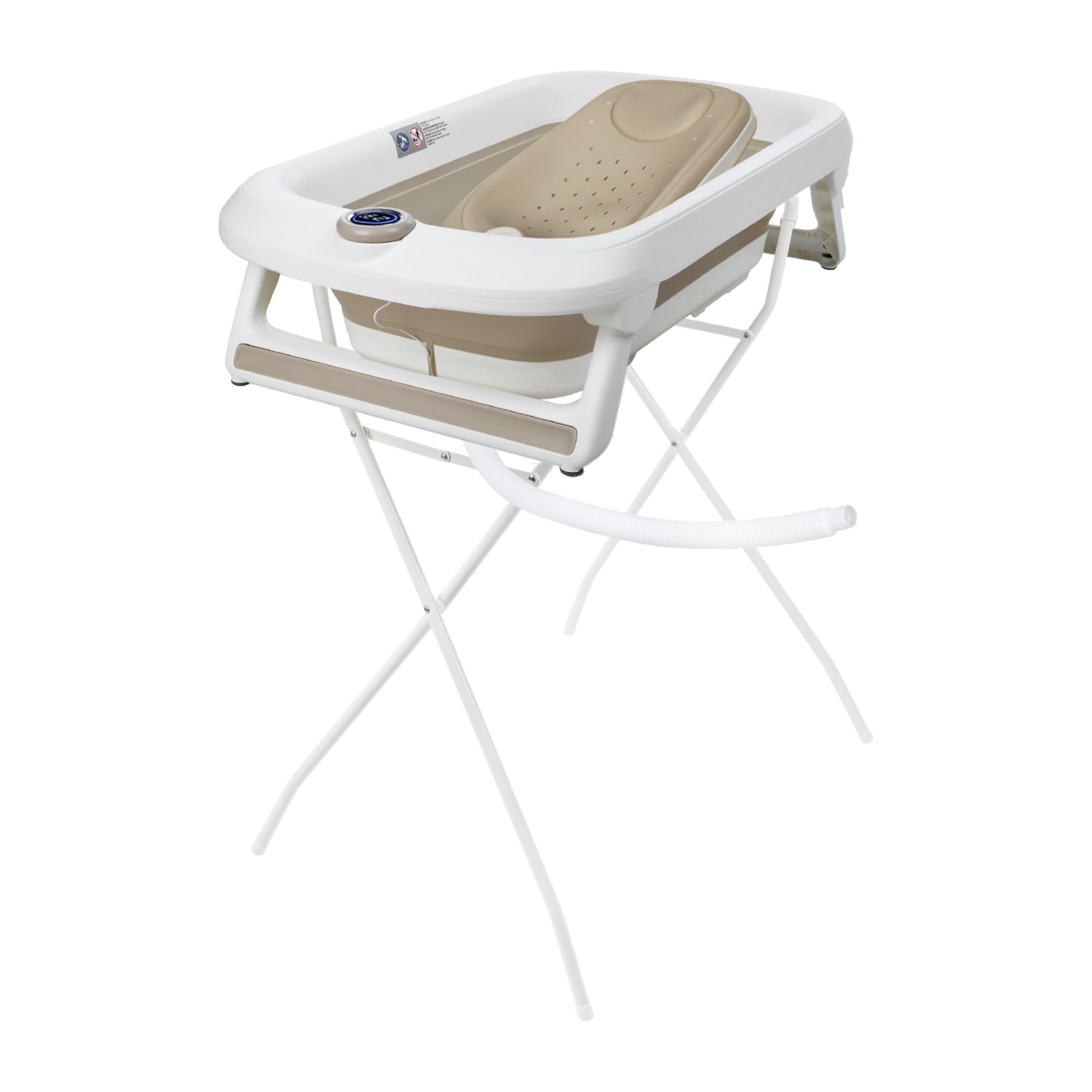Primabobo LUX Bade-Set für Babys mit Faltbarer Babybadewanne, Elektronischem Thermometer, Badesitz und Gestell, Komplettes Babybad Set für Neugeborene, Beige